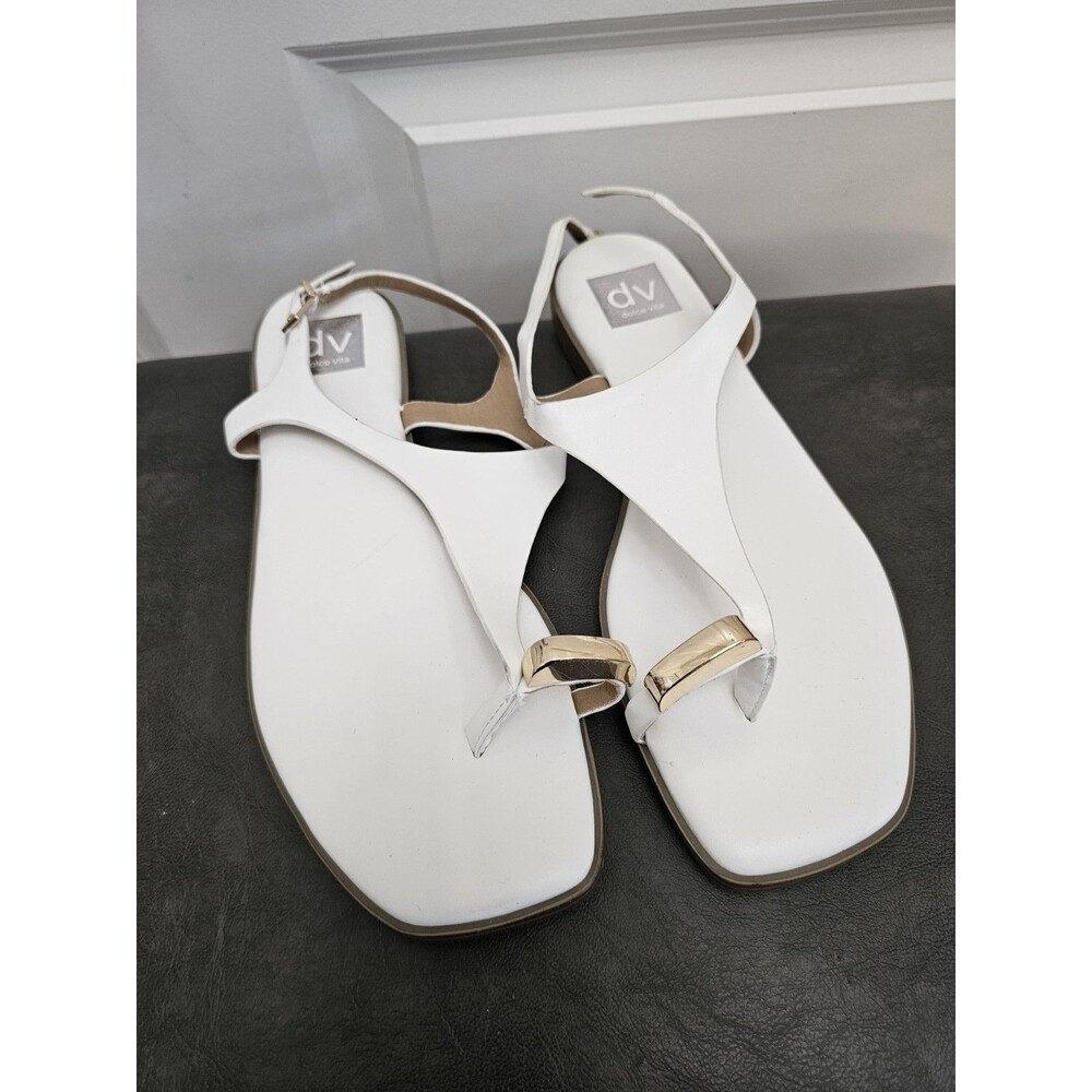 DV Dolce Vita Mylo White Thong Slingback Sandals Gold Hardware Size 9.5